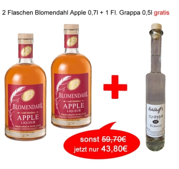 2 Flaschen Blomendahl Apple + 1 Fl. Kohlhoff´s Grappa 0,7l gratis