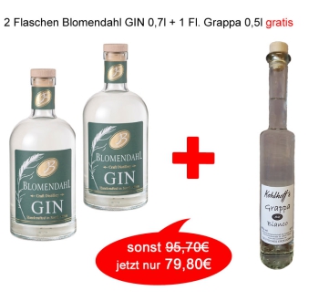 2 Fl. Blomendahl Gin + 1 Fl. Kohlhoff´s Grappa  gratis
